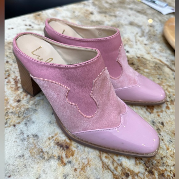 Lulus Shoes - Lulu’s pink slip on heeled mules size 6.5